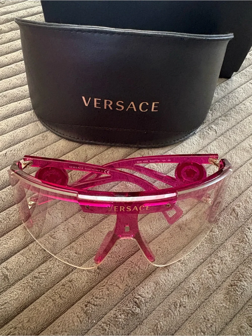 Versace Hot Pink Shield Sunglasses with Interchangeable Lenses